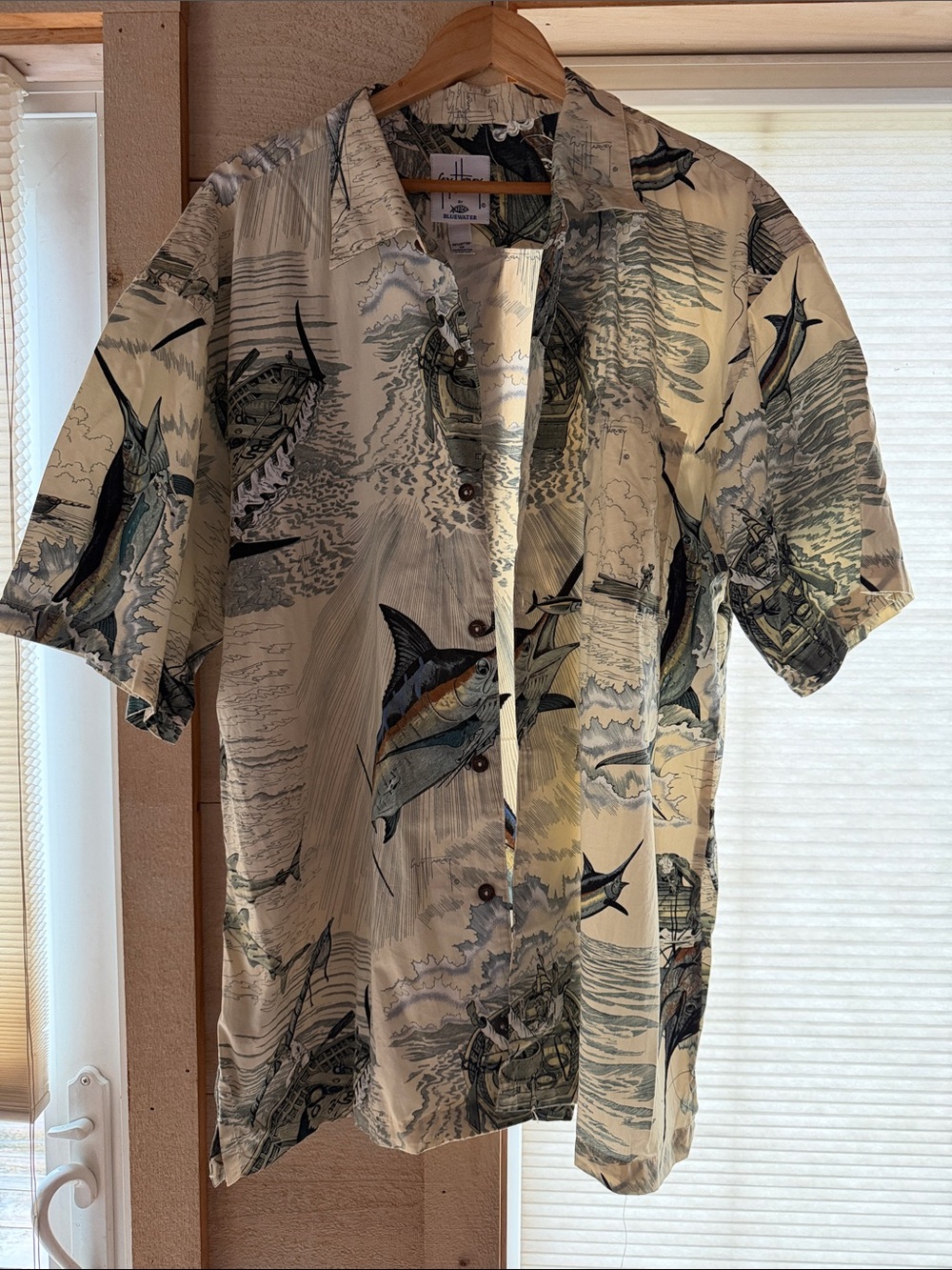 Guy Harvey Short-Sleeve Fishing Camp Shirt - Cream & Green
